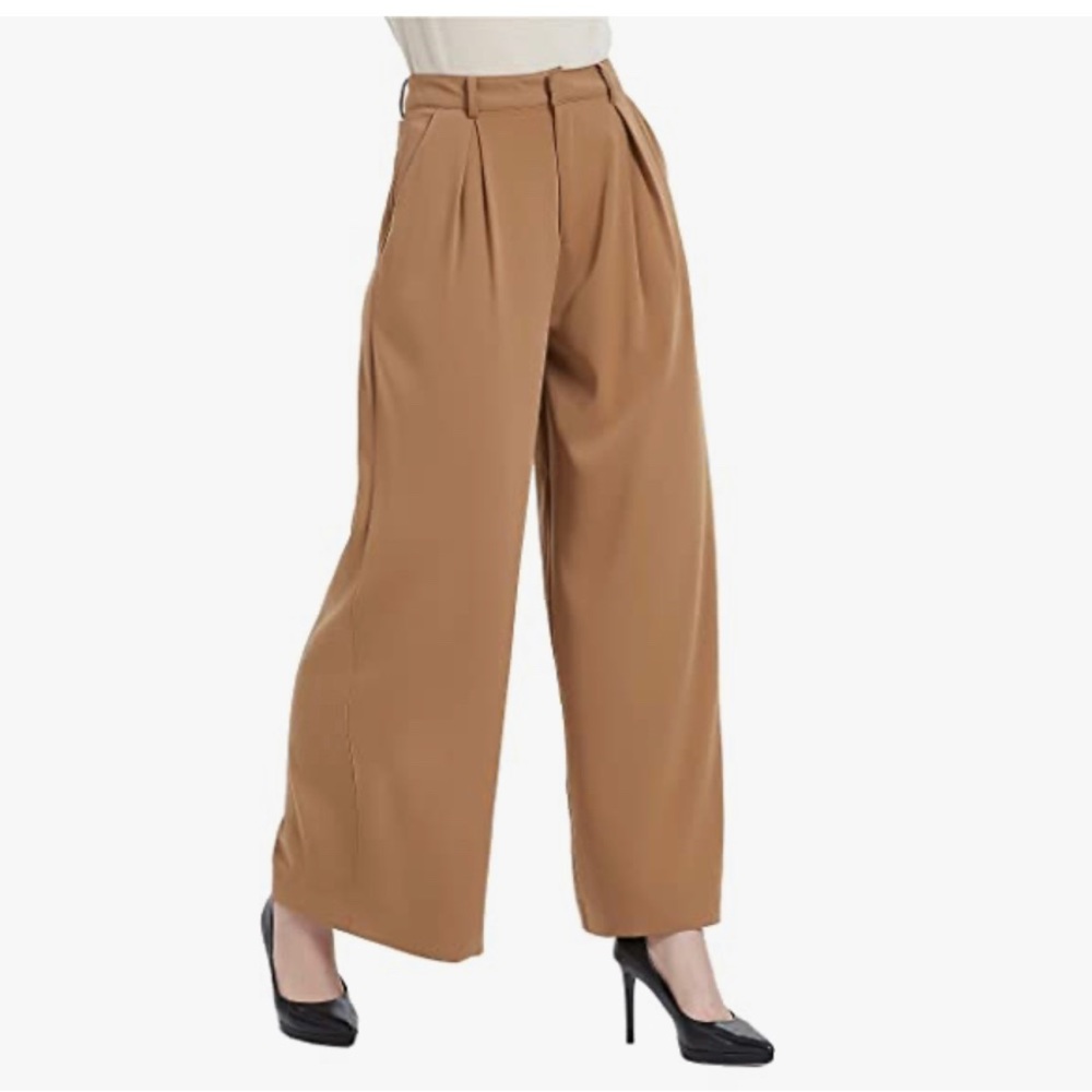 NWT Small Camel Tronjori High Waist Casual Wide Leg Long Palazzo Pants Trousers